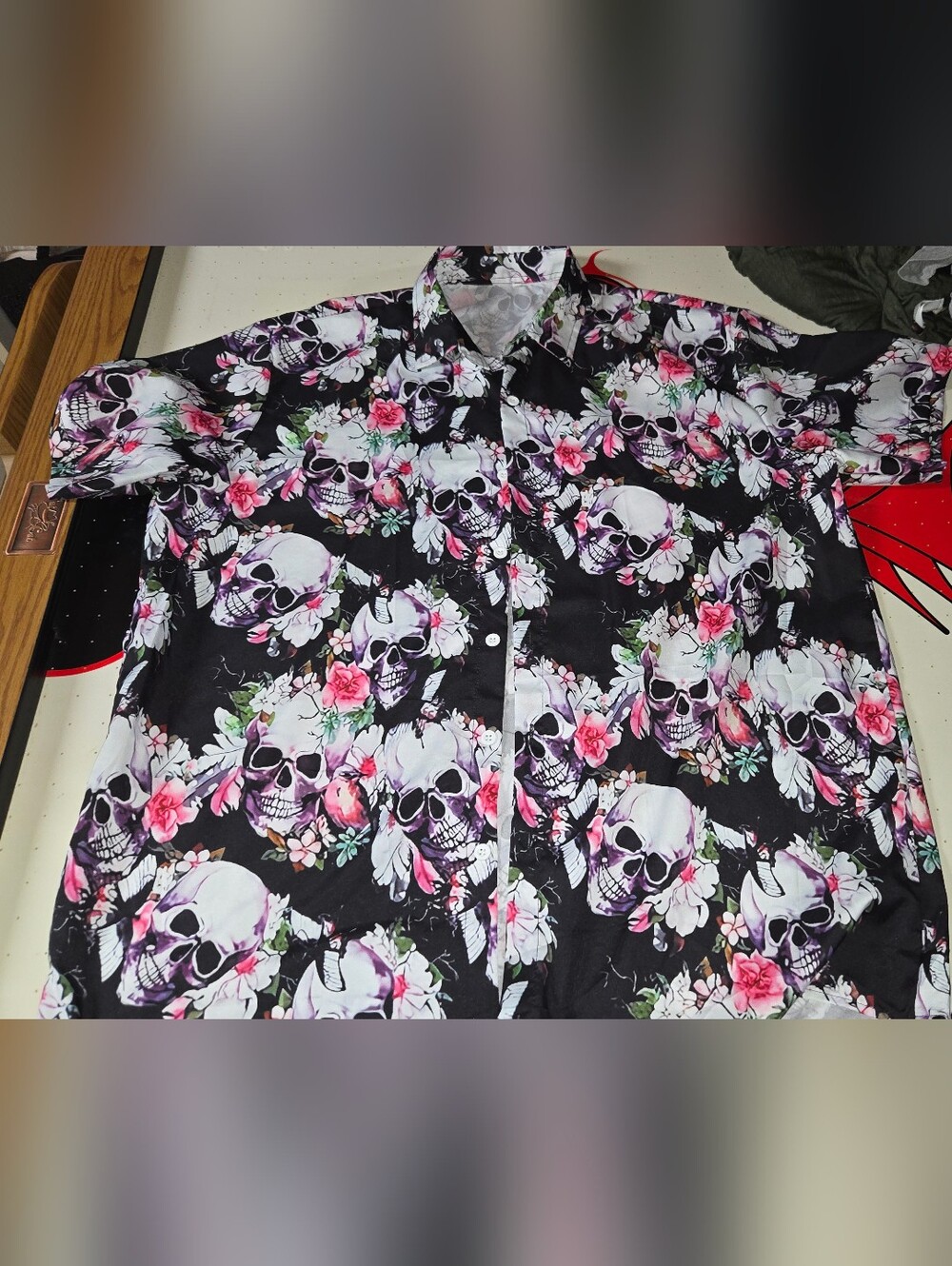 Hawaiian Skull Flower Button Up